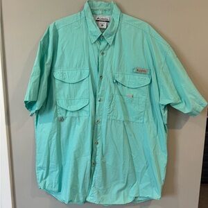Columbia PFG Button Up Shirt Mens XL Teal Vented Performance Fishing Gear Beach